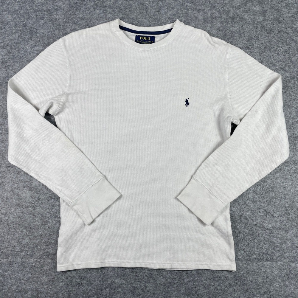 Polo Ralph Lauren Thermal Shirt Mens M White Waffle Knit Long Sleeve Pony